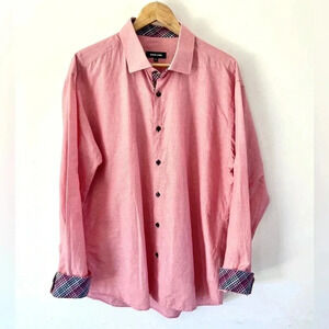 Jared Lang Red & White Small Gingham Print Button Down Flip Cuff Dress Shirt 2XL